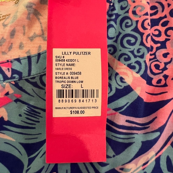 LILLY PULITZER. BNWT. Large. Margie Dress. Borealis Blue Tropic Down Low. $108 - Picture 5 of 5